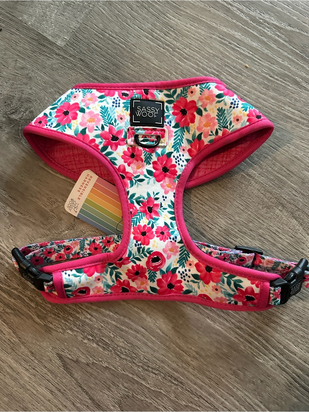 Sassy Woof Floral Pink Dog Harness-reversible harness-size XL